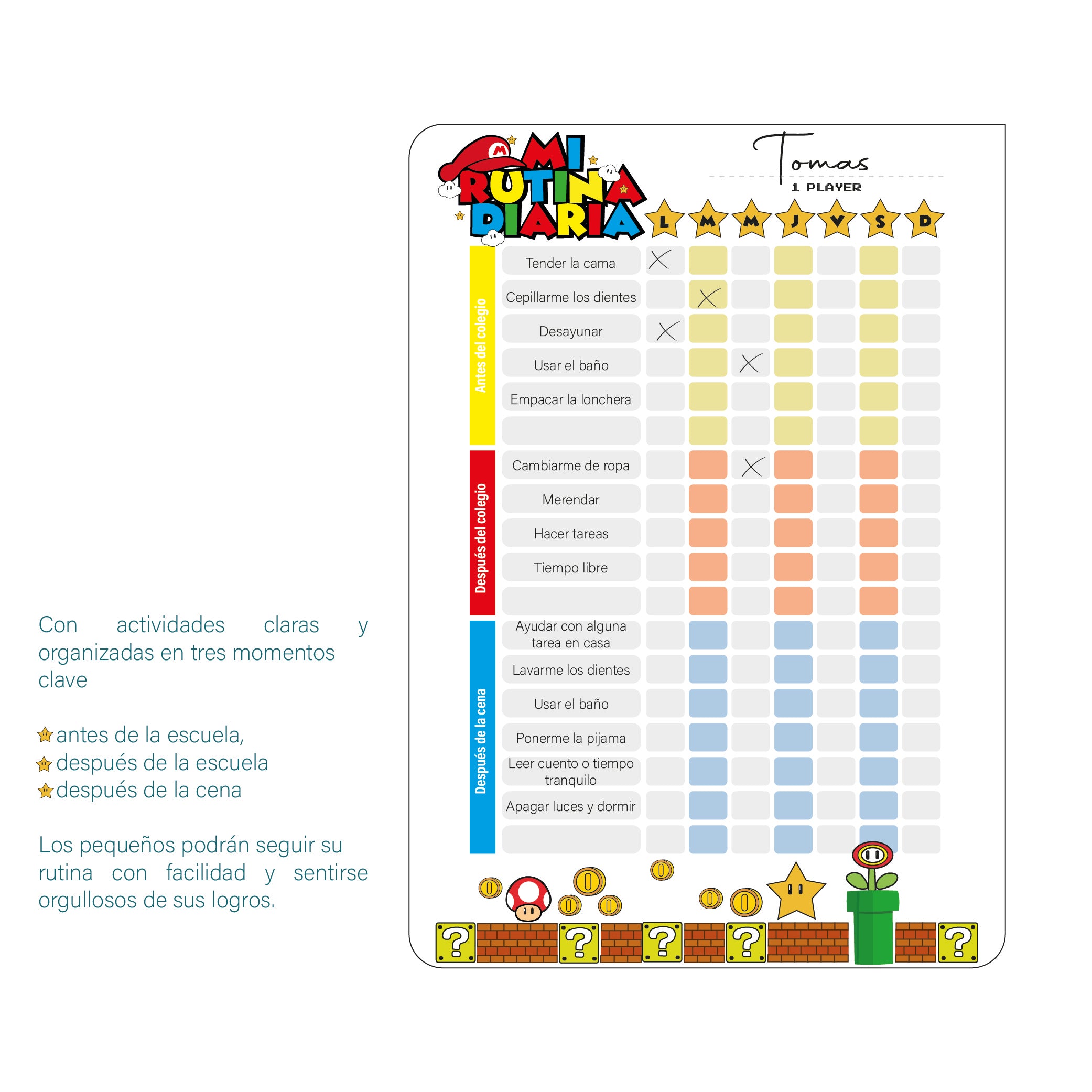 Rutina Diaria Magnética para Niños - Tablero recompensas
