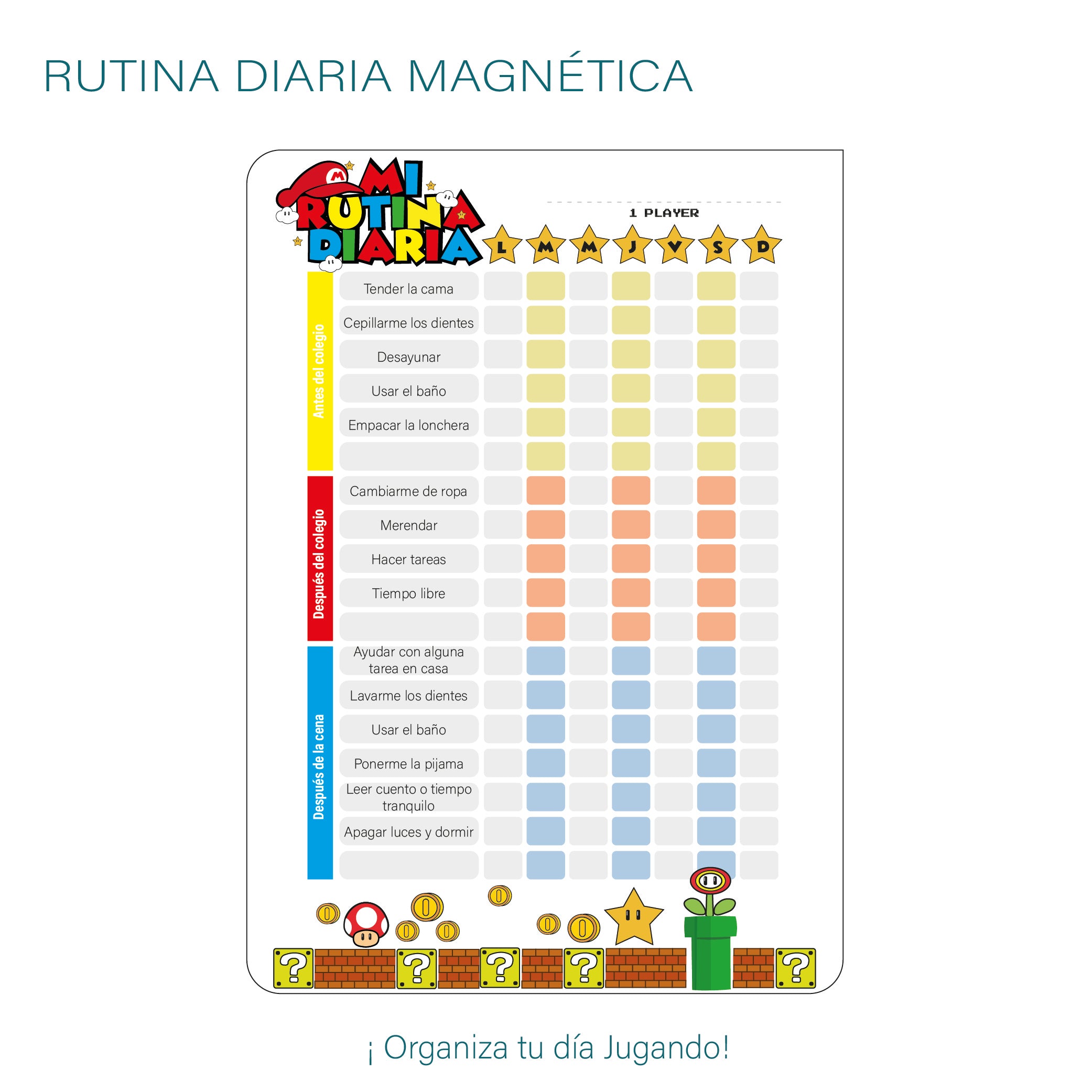 Rutina Diaria Magnética para Niños - Tablero recompensas